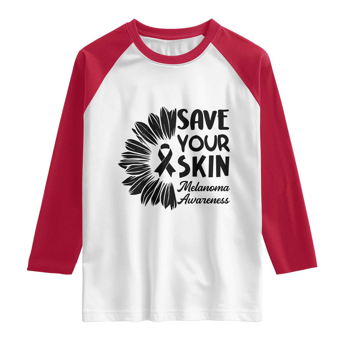 Skin Cancer Fighter Raglan Shirt Save Your Skin TS12 White Red Print Your Wear