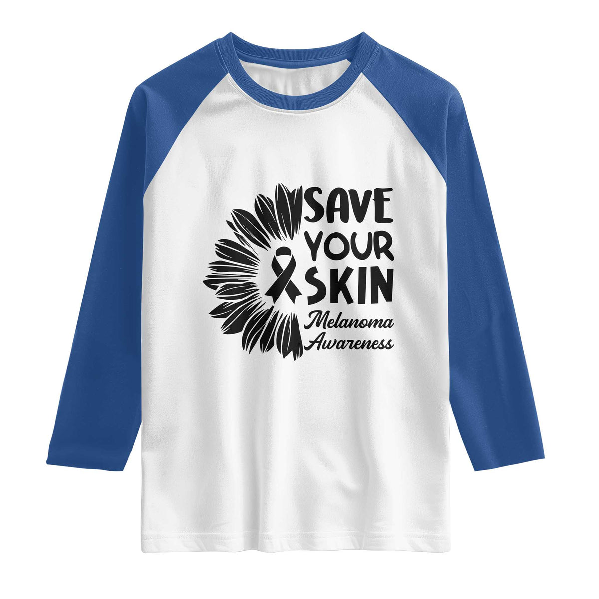 Skin Cancer Fighter Raglan Shirt Save Your Skin TS12 White Royal Print Your Wear