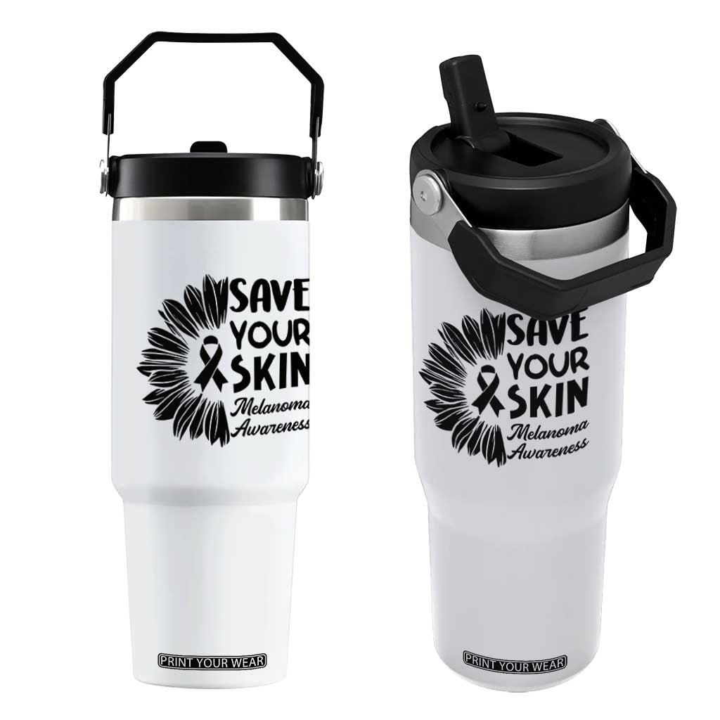 Skin Cancer Fighter Flip Straw Tumbler Save Your Skin TS12 One Size: 30 oz White Print Your Wear