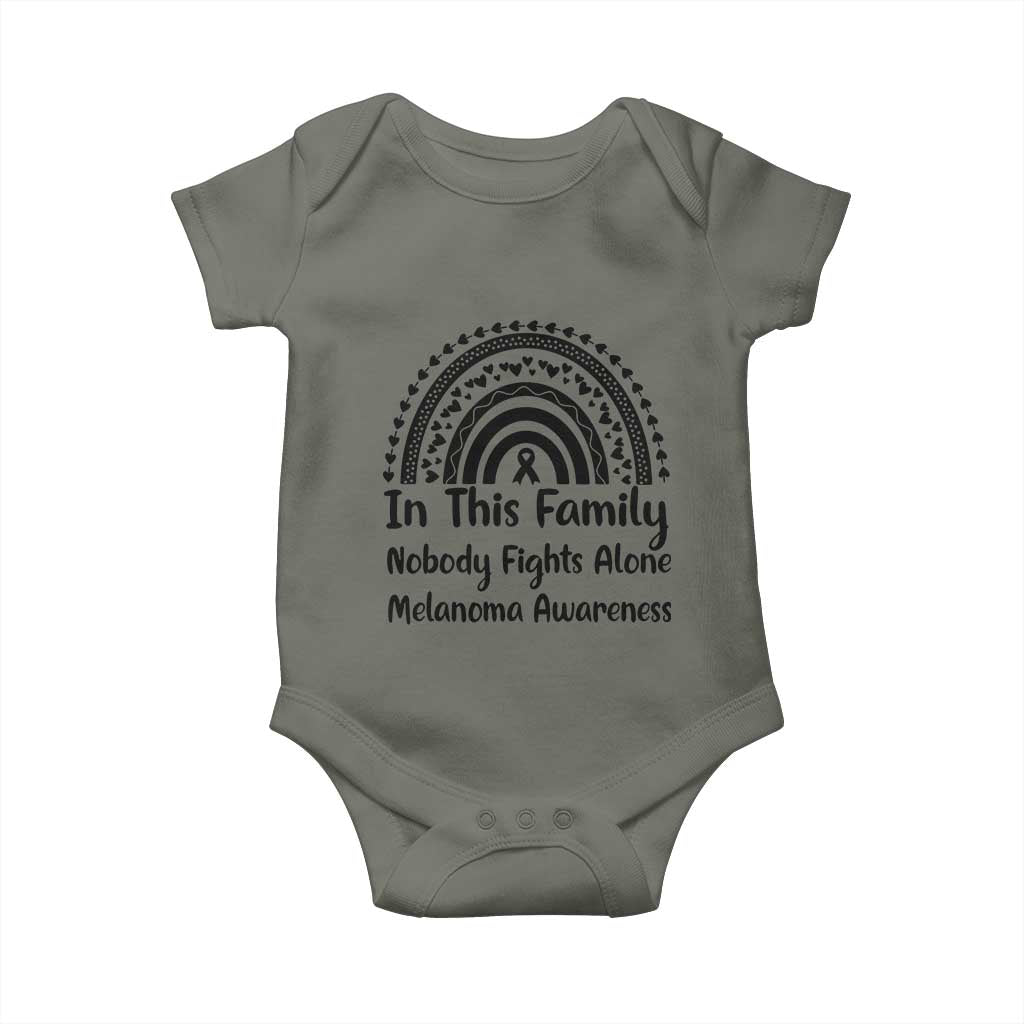In This Family Nobody Fights Alone Baby Onesie Melanoma Warrior Support TS12 Military Green Print Your Wear