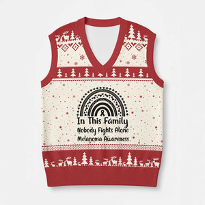 In This Family Nobody Fights Alone V-Neck Knit Sweater Vest Melanoma Warrior Support TS12 Beige Red Print Your Wear