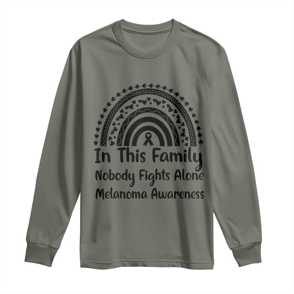 In This Family Nobody Fights Alone Long Sleeve Shirt Melanoma Warrior Support TS12 Military Green Print Your Wear