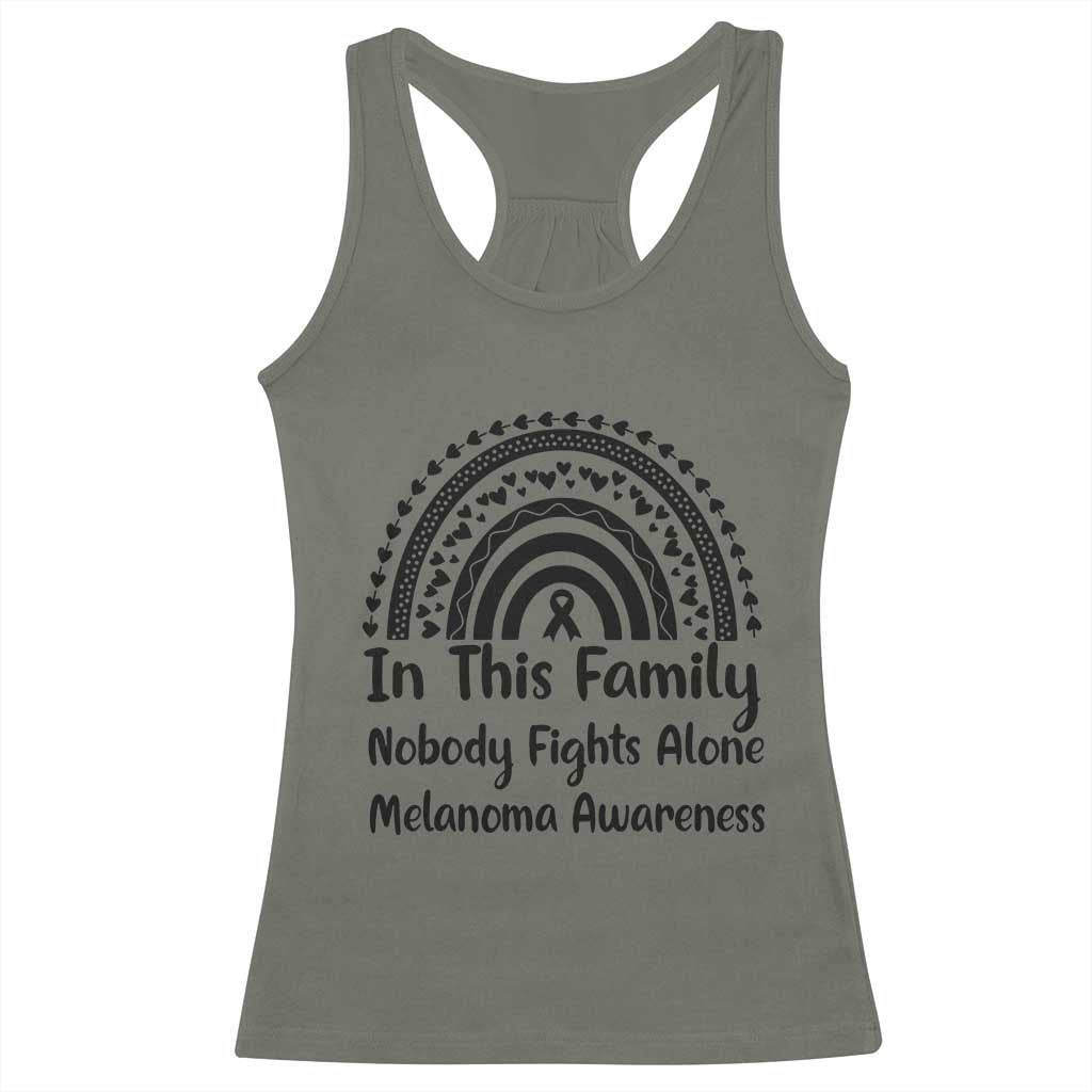 In This Family Nobody Fights Alone Racerback Tank Top Melanoma Warrior Support TS12 Military Green Print Your Wear