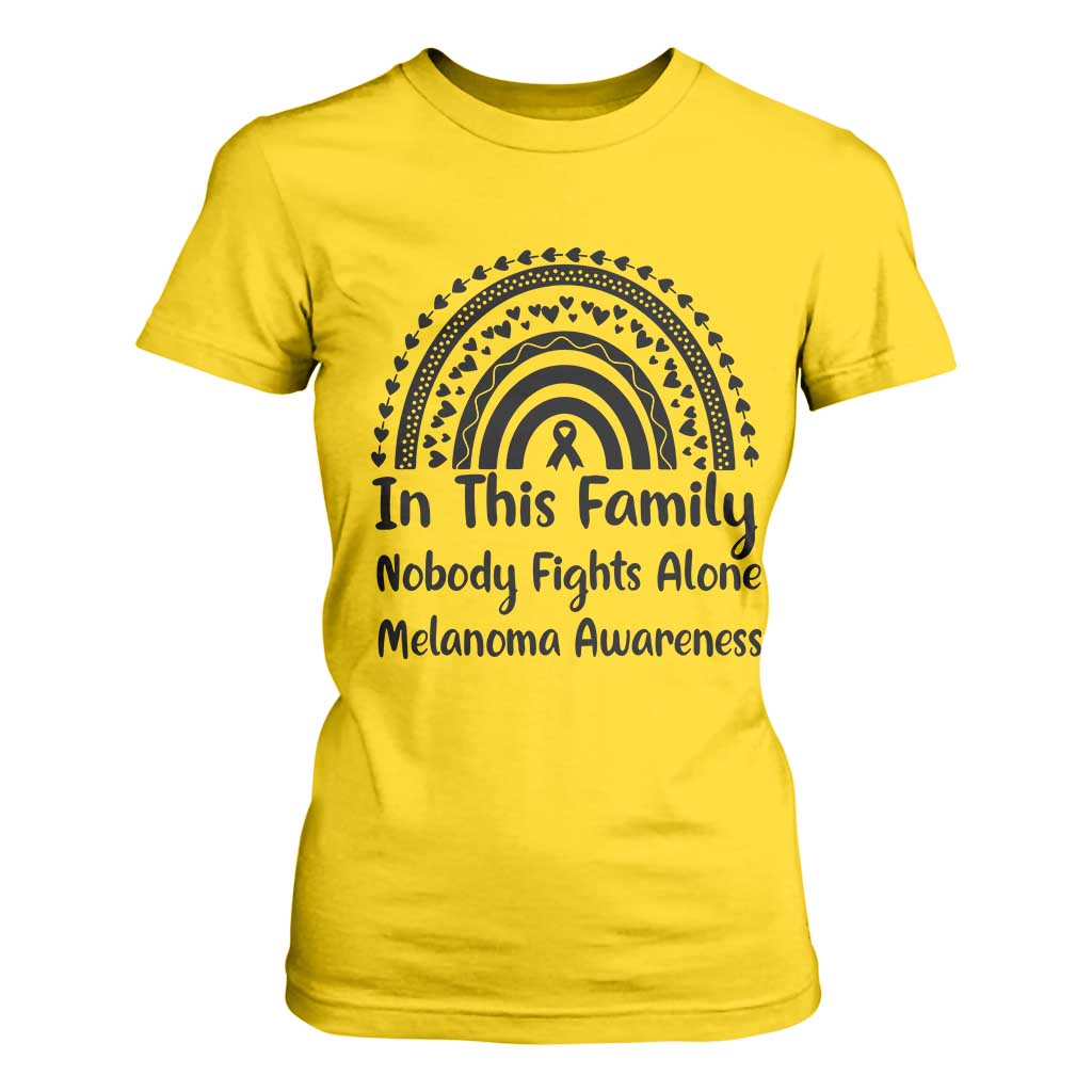 In This Family Nobody Fights Alone T Shirt For Women Melanoma Warrior Support TS12 Daisy Print Your Wear
