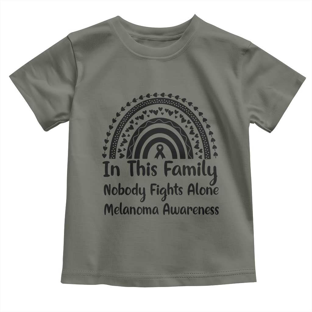 In This Family Nobody Fights Alone Toddler T Shirt Melanoma Warrior Support TS12 Military Green Print Your Wear