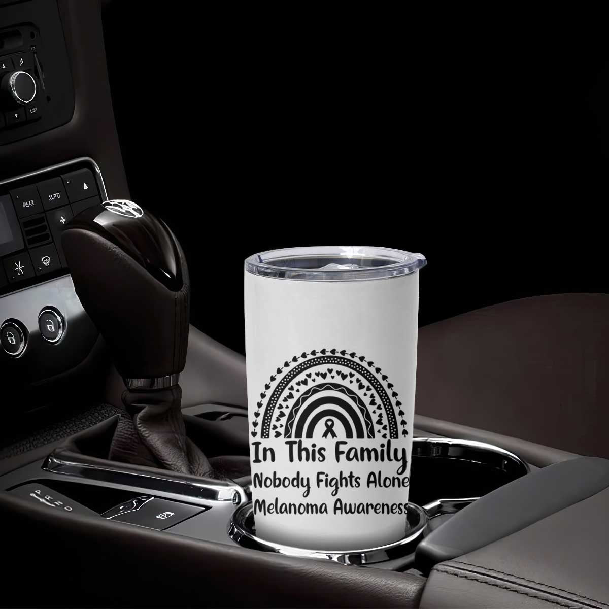 In This Family Nobody Fights Alone Tumbler Cup Melanoma Warrior Support TS12 Print Your Wear