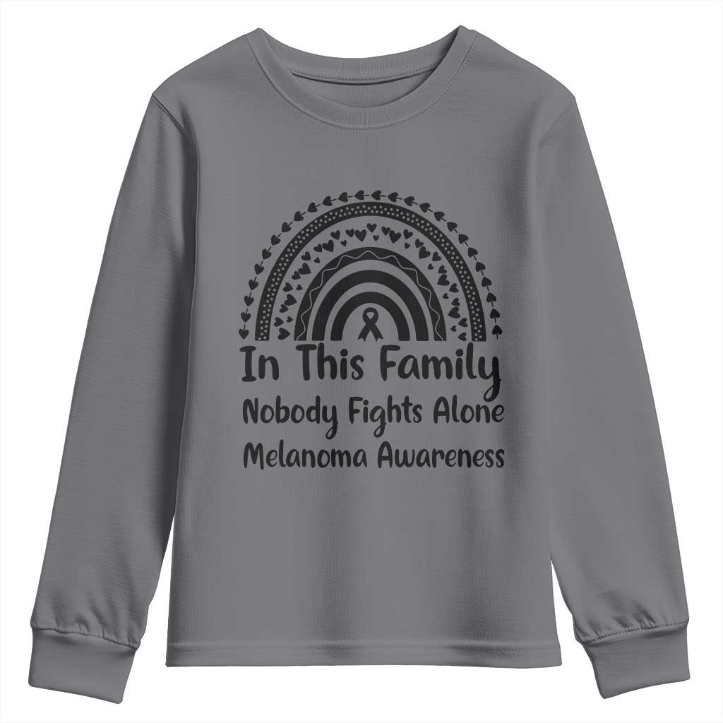 In This Family Nobody Fights Alone Youth Sweatshirt Melanoma Warrior Support TS12 Charcoal Print Your Wear