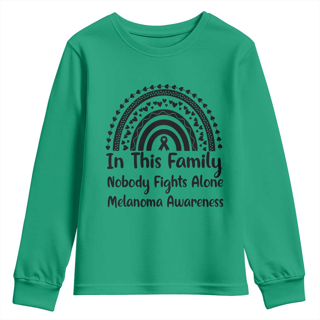 In This Family Nobody Fights Alone Youth Sweatshirt Melanoma Warrior Support TS12 Irish Green Print Your Wear
