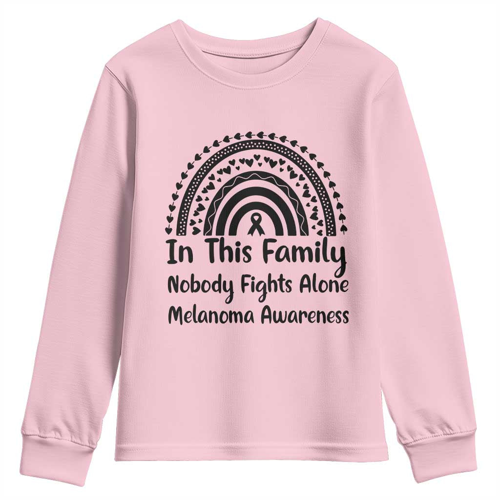 In This Family Nobody Fights Alone Youth Sweatshirt Melanoma Warrior Support TS12 Light Pink Print Your Wear