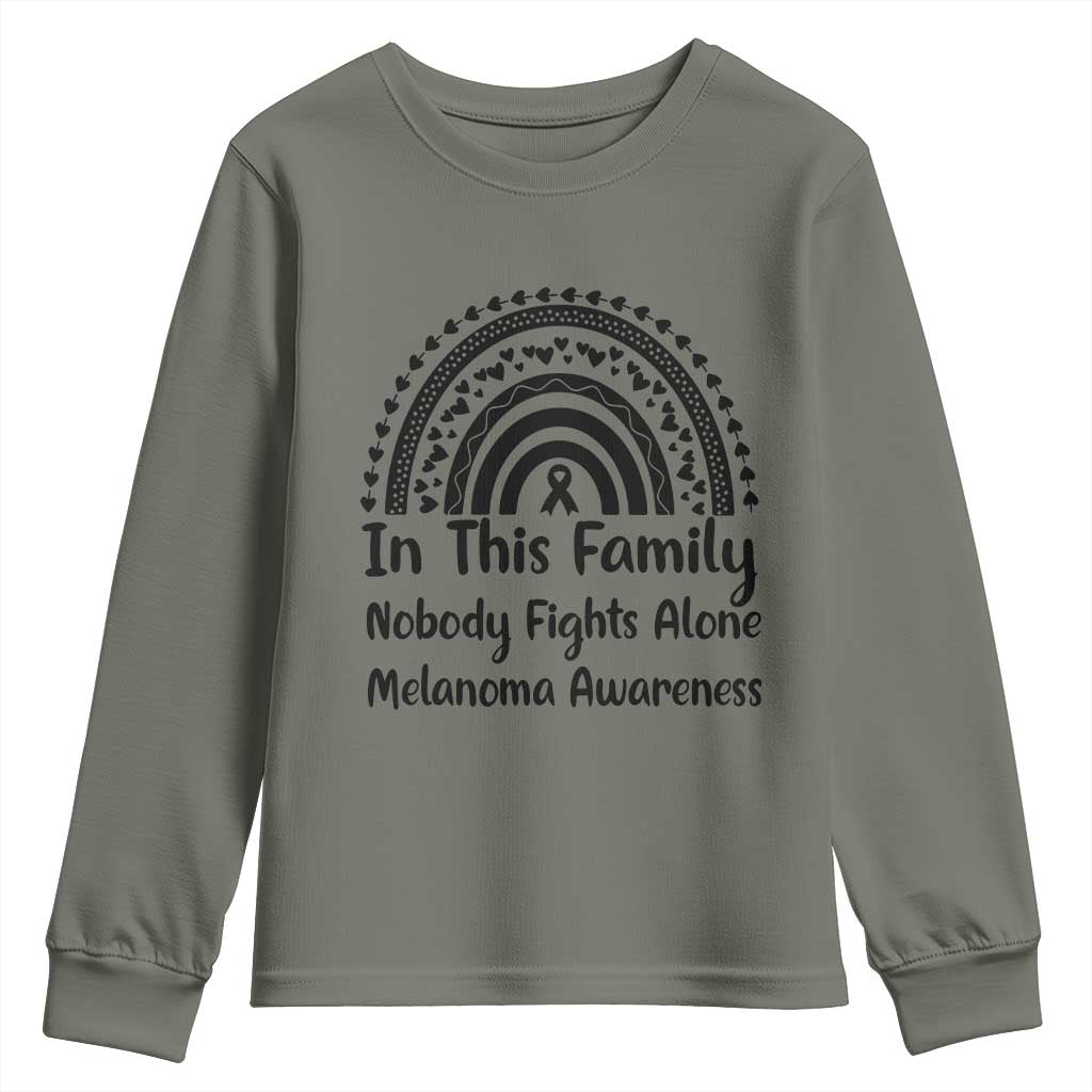 In This Family Nobody Fights Alone Youth Sweatshirt Melanoma Warrior Support TS12 Military Green Print Your Wear