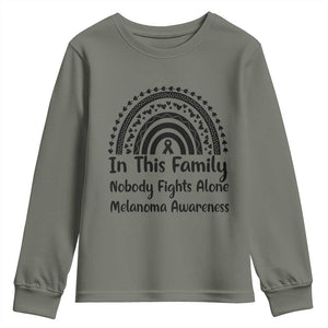 In This Family Nobody Fights Alone Youth Sweatshirt Melanoma Warrior Support TS12 Military Green Print Your Wear