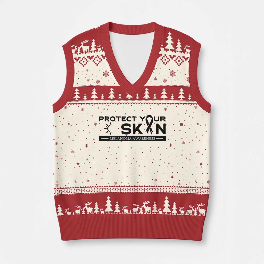 Melanoma Prevention Awareness V-Neck Knit Sweater Vest Protect Your Skin TS12 Beige Red Print Your Wear