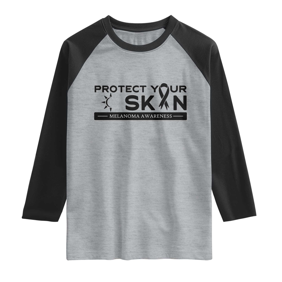 Melanoma Prevention Awareness Raglan Shirt Protect Your Skin TS12 Heather Gray Black Print Your Wear