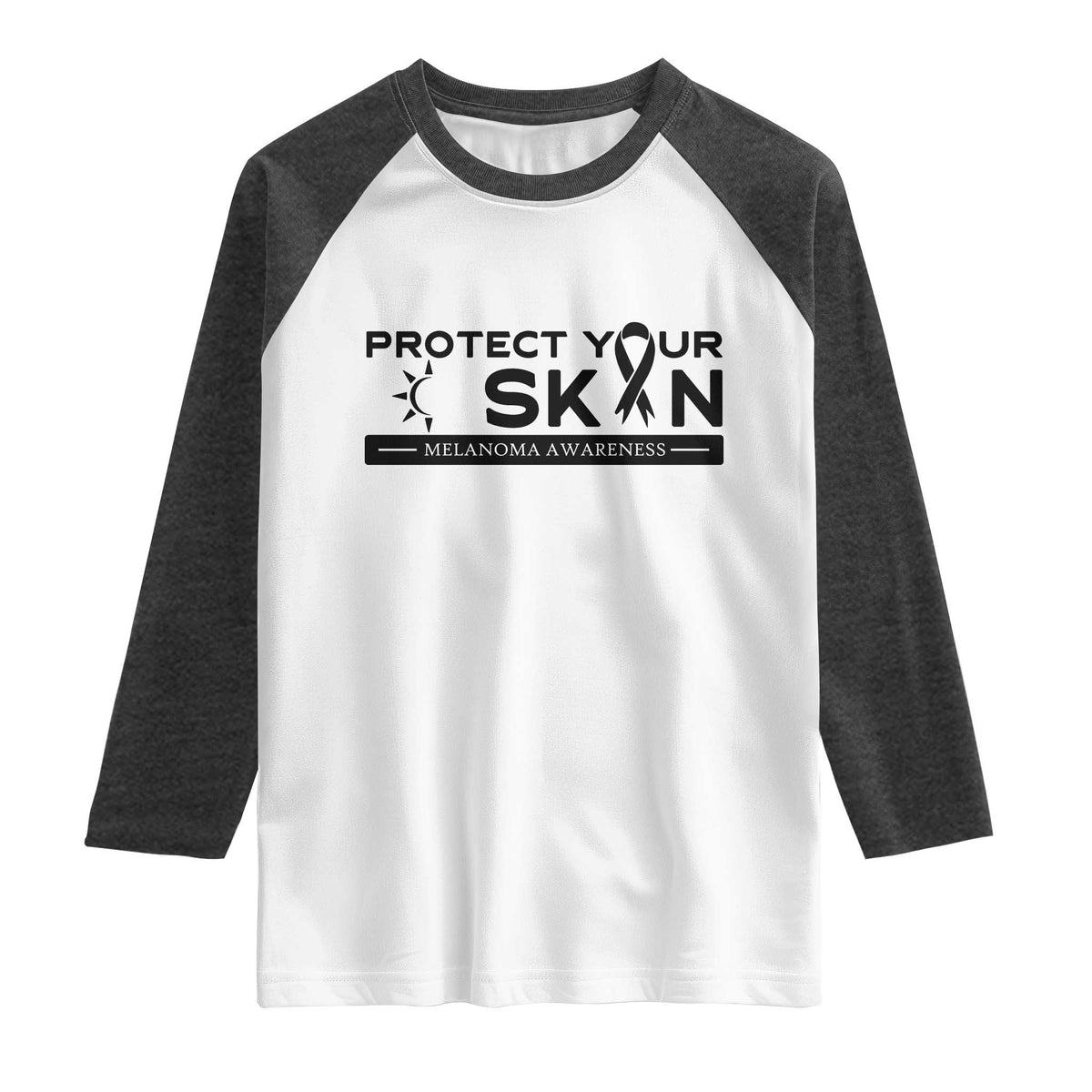 Melanoma Prevention Awareness Raglan Shirt Protect Your Skin TS12 White Heather Charcoal Print Your Wear