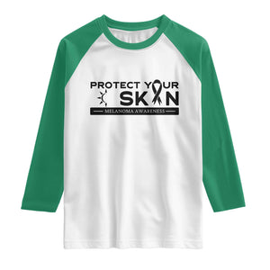 Melanoma Prevention Awareness Raglan Shirt Protect Your Skin TS12 White Kelly Green Print Your Wear