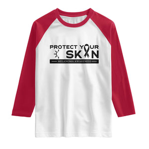 Melanoma Prevention Awareness Raglan Shirt Protect Your Skin TS12 White Red Print Your Wear