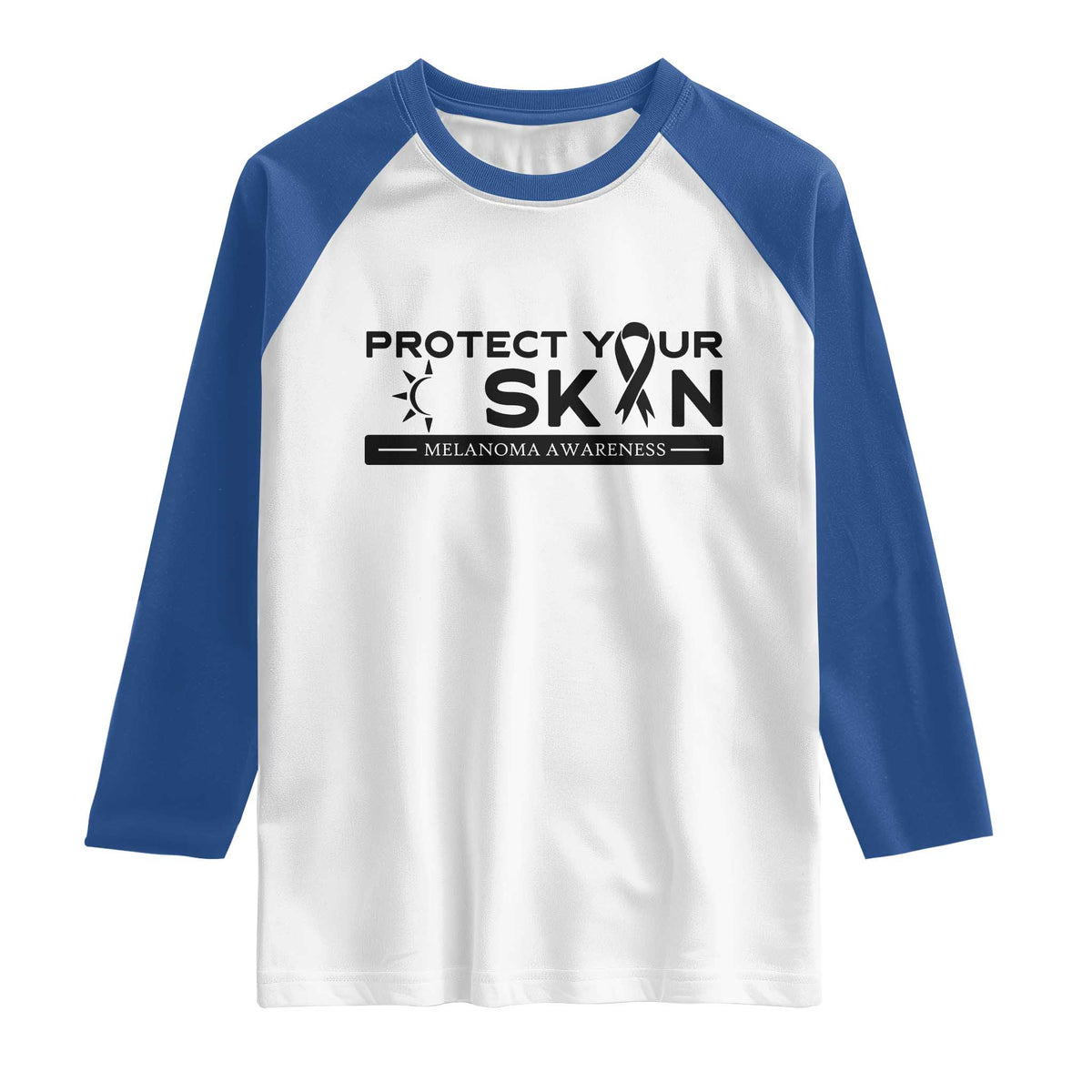 Melanoma Prevention Awareness Raglan Shirt Protect Your Skin TS12 White Royal Print Your Wear