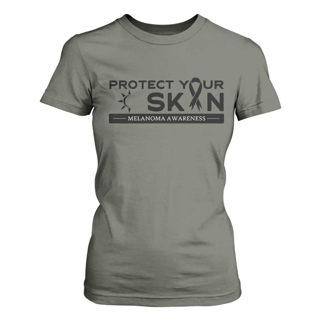 Melanoma Prevention Awareness T Shirt For Women Protect Your Skin TS12 Military Green Print Your Wear