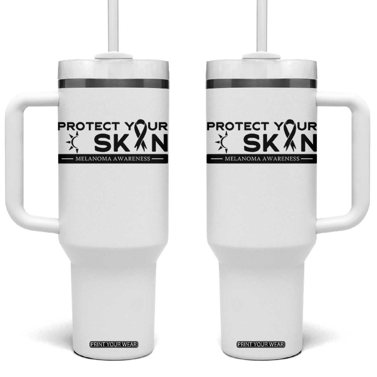 Melanoma Prevention Awareness Tumbler With Handle Protect Your Skin TS12 One Size: 40 oz White Print Your Wear