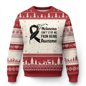 Melanoma Cant Stop Me From Being Awesome Ugly Christmas Sweater Support Squad Gift TS12 Beige Red Print Your Wear