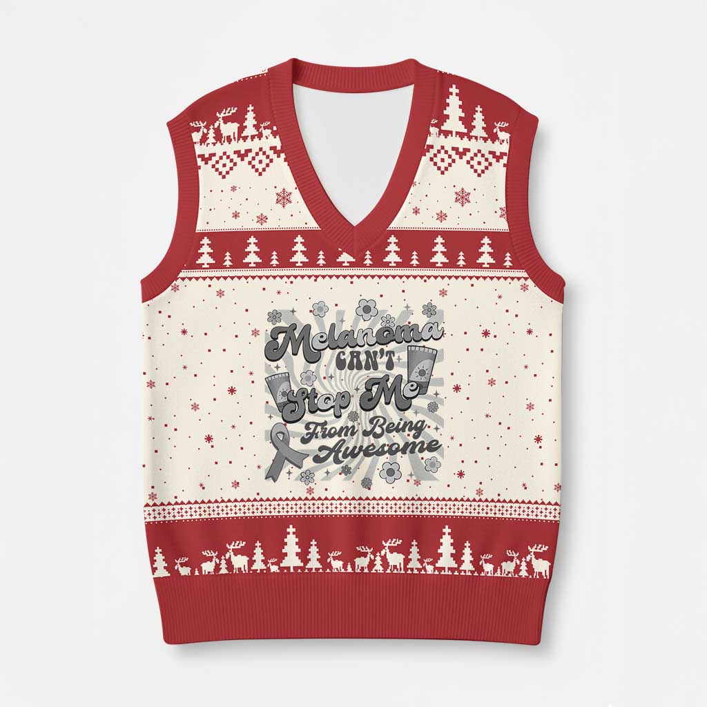 Melanoma Awareness Support Squad V-Neck Knit Sweater Vest Melanoma Can't Stop Me TS12 Beige Red Print Your Wear