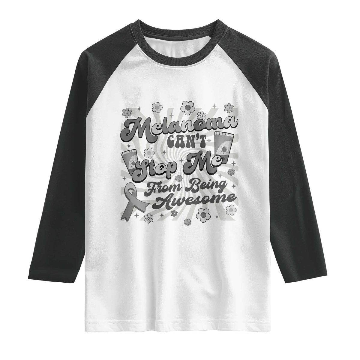 Melanoma Awareness Support Squad Raglan Shirt Melanoma Can't Stop Me TS12 White Black Print Your Wear