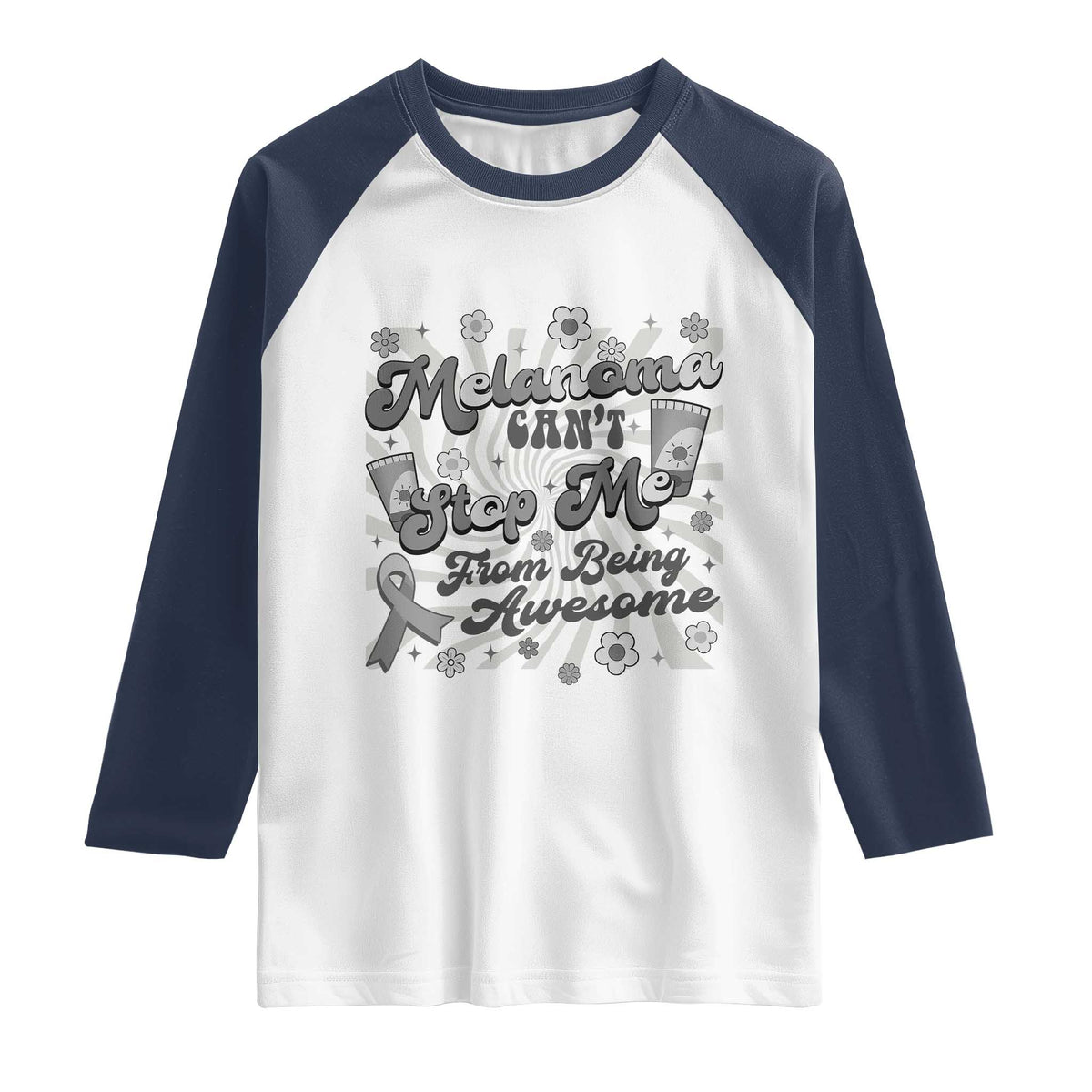 Melanoma Awareness Support Squad Raglan Shirt Melanoma Can't Stop Me TS12 White Navy Print Your Wear