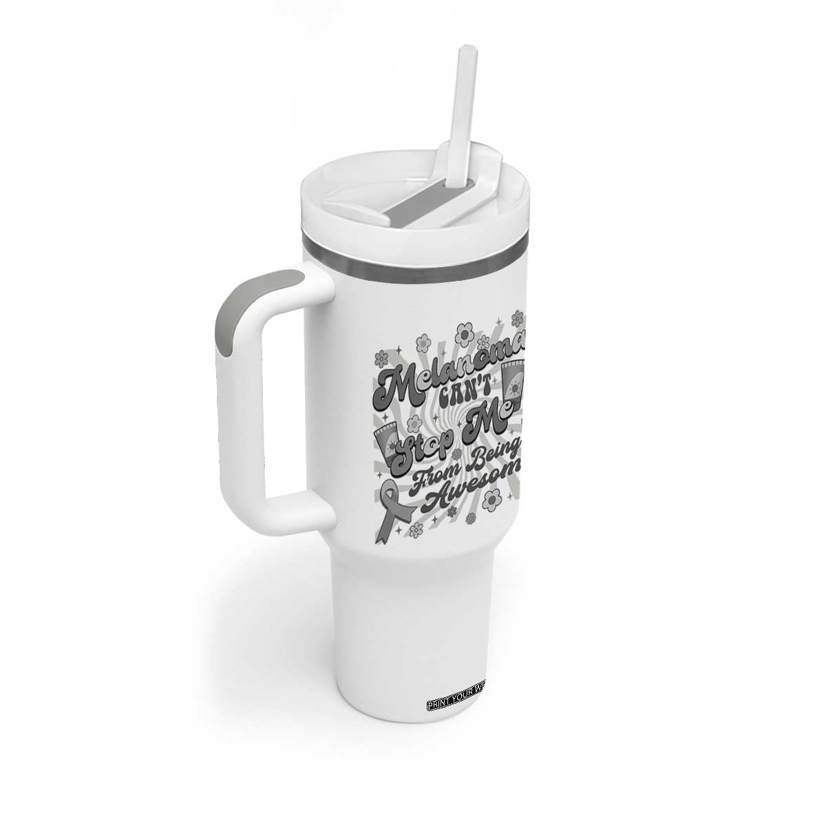 Melanoma Awareness Support Squad Tumbler With Handle Melanoma Can't Stop Me TS12 Print Your Wear