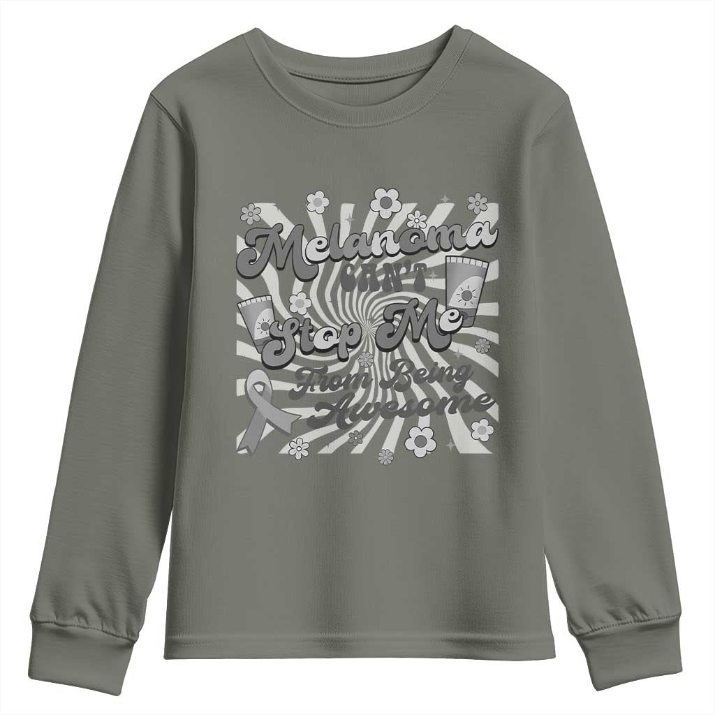 Melanoma Awareness Support Squad Youth Sweatshirt Melanoma Can't Stop Me TS12 Military Green Print Your Wear