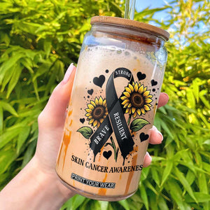 Sunflower Skin Cancer Awareness Glass Can Brave Strong Resilient TS12 White Print Your Wear