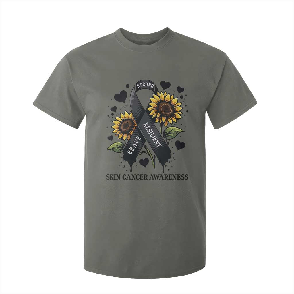 Sunflower Skin Cancer Awareness T Shirt For Kid Brave Strong Resilient TS12 Military Green Print Your Wear
