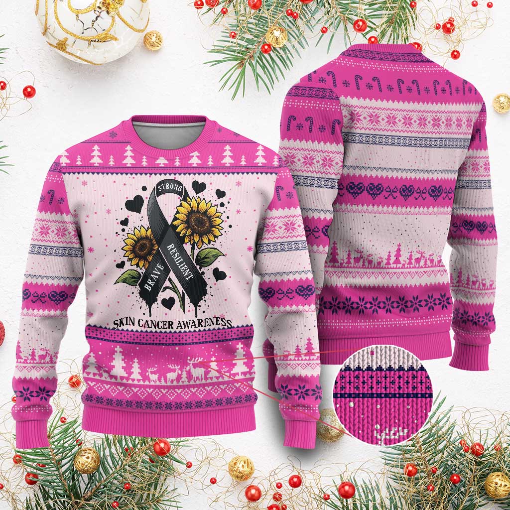 Sunflower Skin Cancer Awareness Ugly Christmas Sweater Brave Strong Resilient TS12 Hot Pink Print Your Wear
