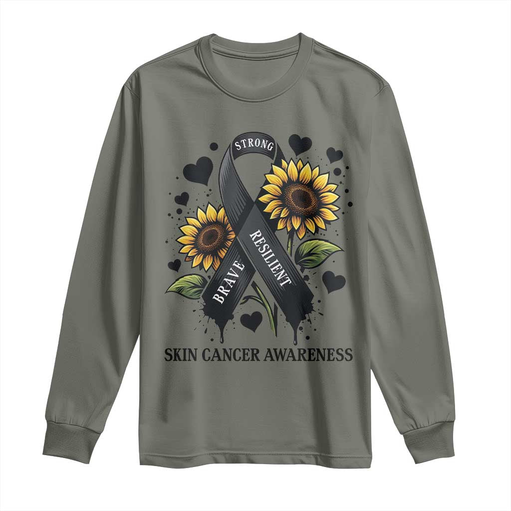 Sunflower Skin Cancer Awareness Long Sleeve Shirt Brave Strong Resilient TS12 Military Green Print Your Wear