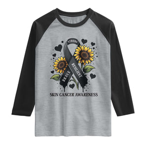 Sunflower Skin Cancer Awareness Raglan Shirt Brave Strong Resilient TS12 Heather Gray Black Print Your Wear