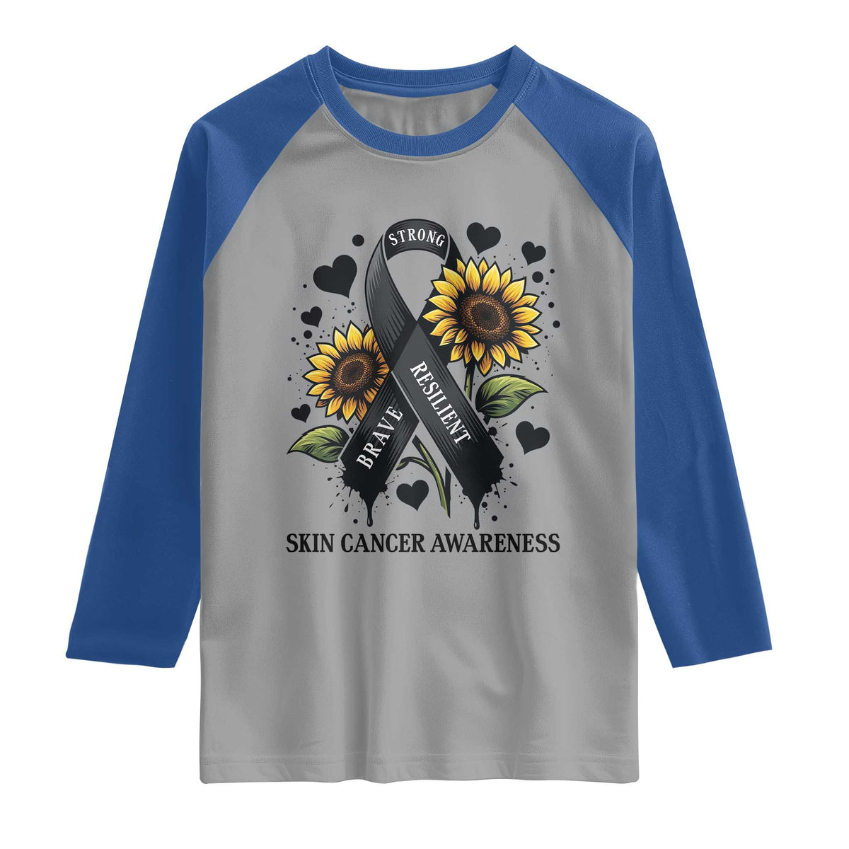 Sunflower Skin Cancer Awareness Raglan Shirt Brave Strong Resilient TS12 Sport Gray Royal Print Your Wear