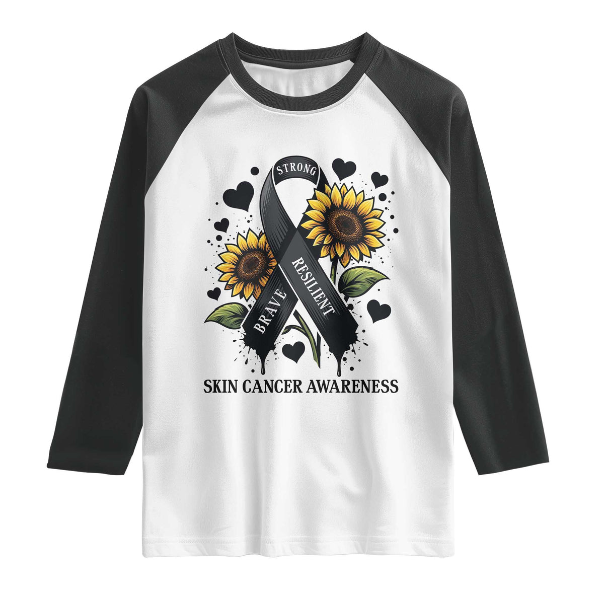 Sunflower Skin Cancer Awareness Raglan Shirt Brave Strong Resilient TS12 White Black Print Your Wear