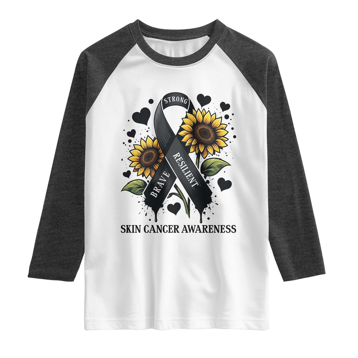 Sunflower Skin Cancer Awareness Raglan Shirt Brave Strong Resilient TS12 White Heather Charcoal Print Your Wear