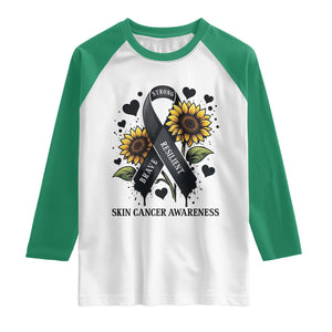 Sunflower Skin Cancer Awareness Raglan Shirt Brave Strong Resilient TS12 White Kelly Green Print Your Wear