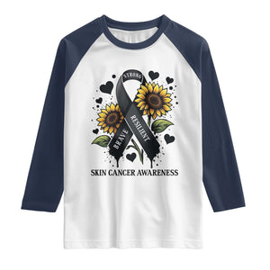 Sunflower Skin Cancer Awareness Raglan Shirt Brave Strong Resilient TS12 White Navy Print Your Wear