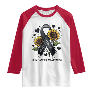 Sunflower Skin Cancer Awareness Raglan Shirt Brave Strong Resilient TS12 White Red Print Your Wear