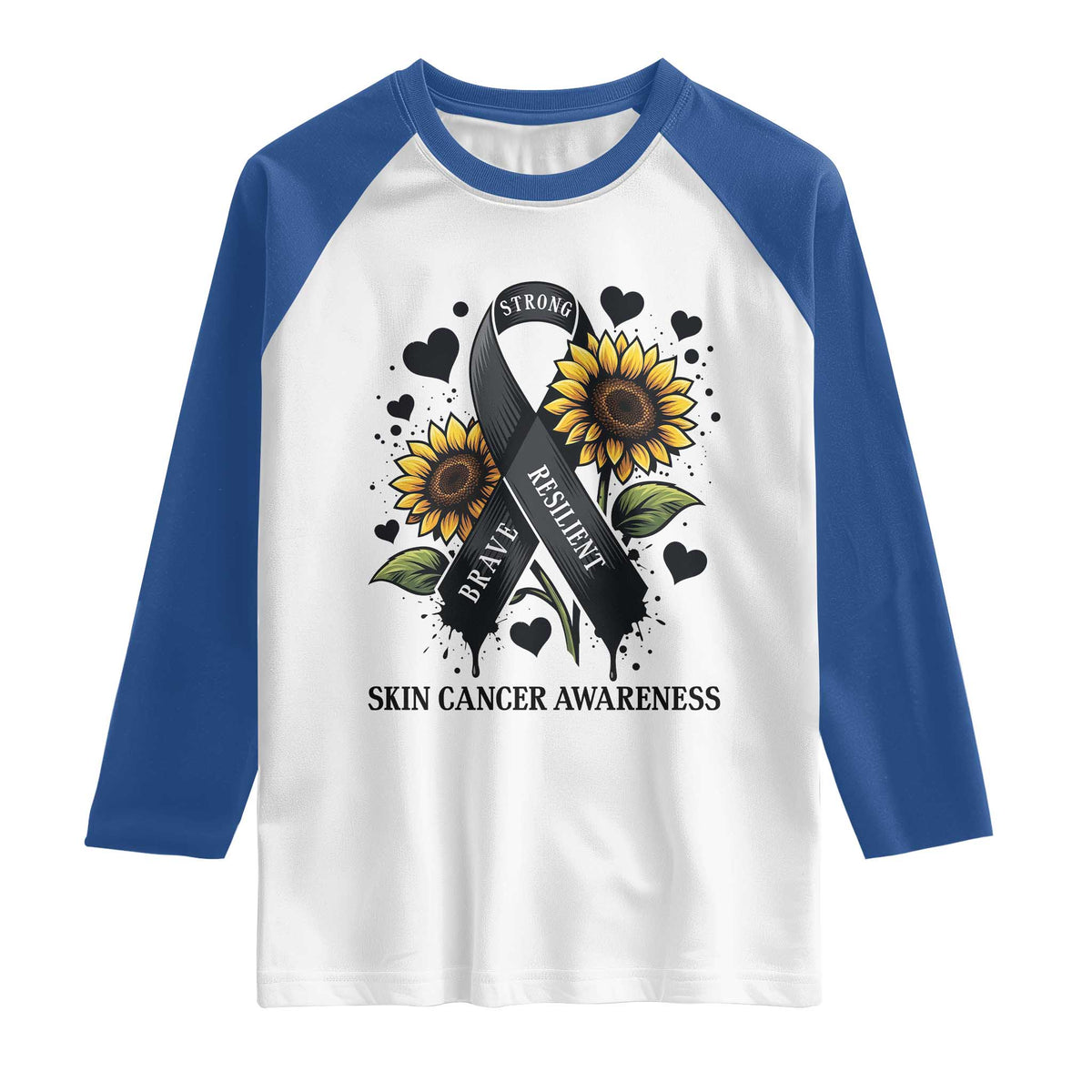 Sunflower Skin Cancer Awareness Raglan Shirt Brave Strong Resilient TS12 White Royal Print Your Wear