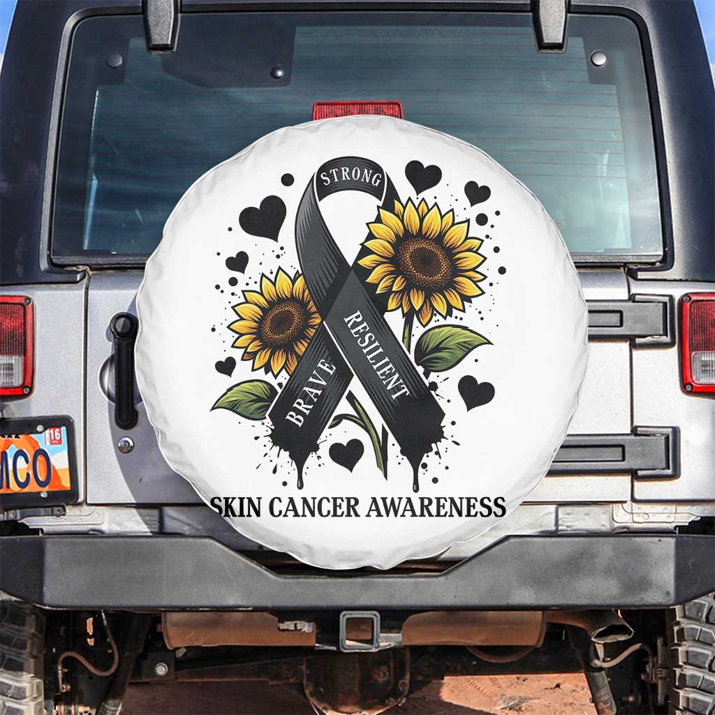 Sunflower Skin Cancer Awareness Spare Tire Cover Brave Strong Resilient TS12 No hole White Print Your Wear