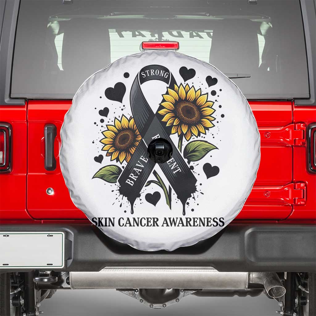 Sunflower Skin Cancer Awareness Spare Tire Cover Brave Strong Resilient TS12 White Print Your Wear