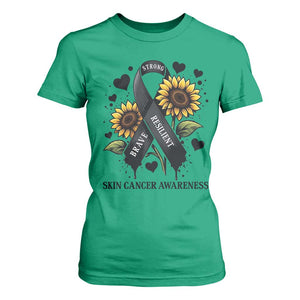 Sunflower Skin Cancer Awareness T Shirt For Women Brave Strong Resilient TS12 Irish Green Print Your Wear