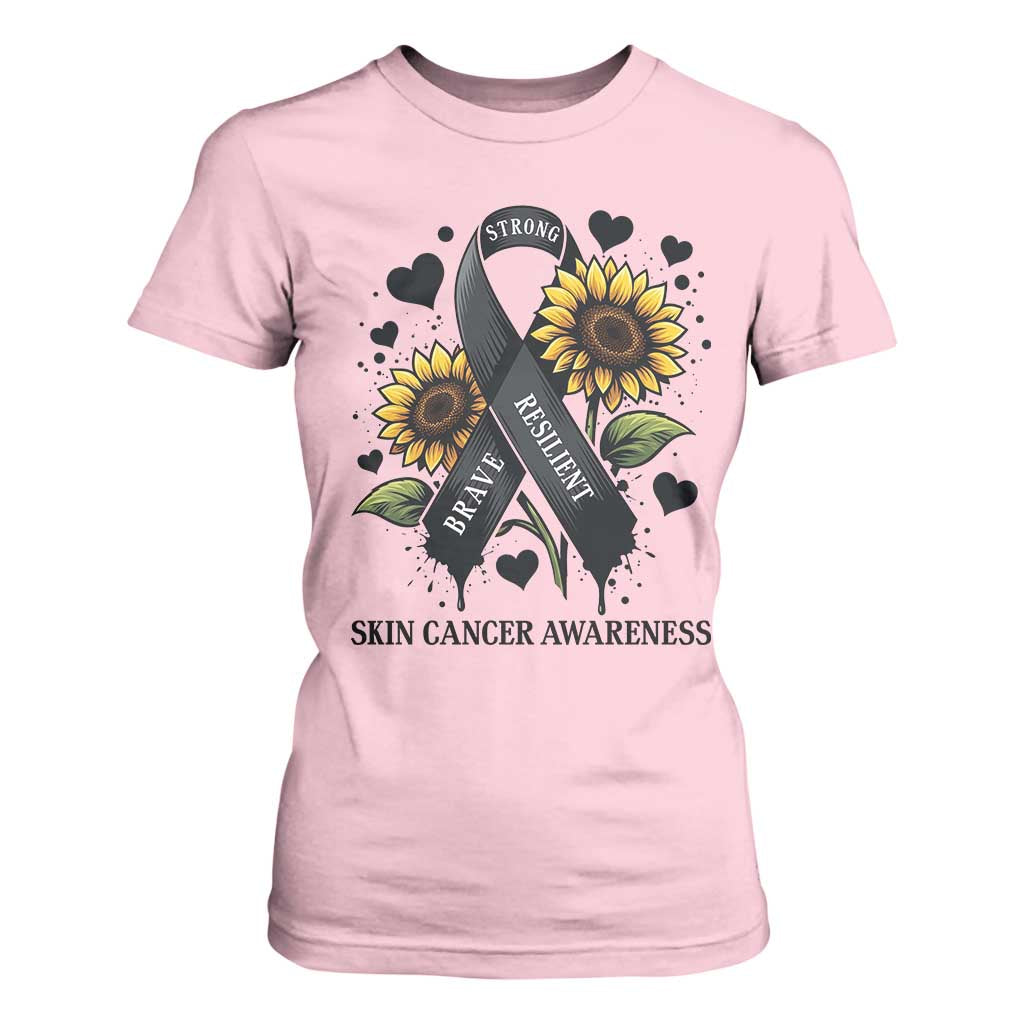 Sunflower Skin Cancer Awareness T Shirt For Women Brave Strong Resilient TS12 Light Pink Print Your Wear