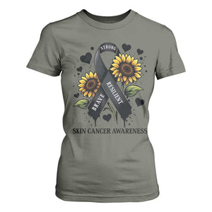 Sunflower Skin Cancer Awareness T Shirt For Women Brave Strong Resilient TS12 Military Green Print Your Wear