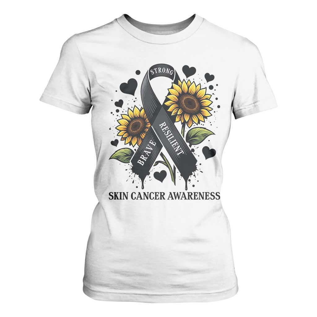 Sunflower Skin Cancer Awareness T Shirt For Women Brave Strong Resilient TS12 White Print Your Wear