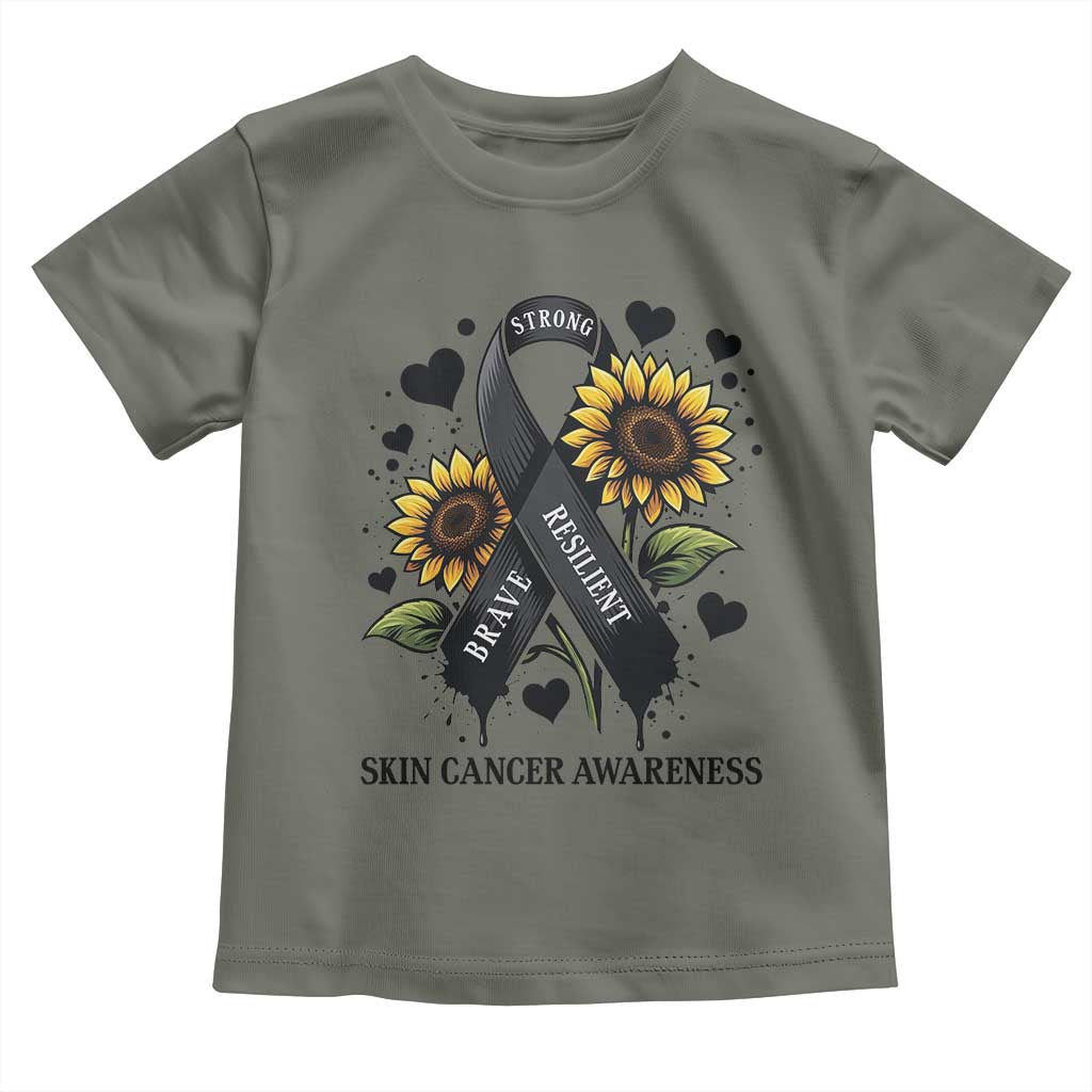 Sunflower Skin Cancer Awareness Toddler T Shirt Brave Strong Resilient TS12 Military Green Print Your Wear