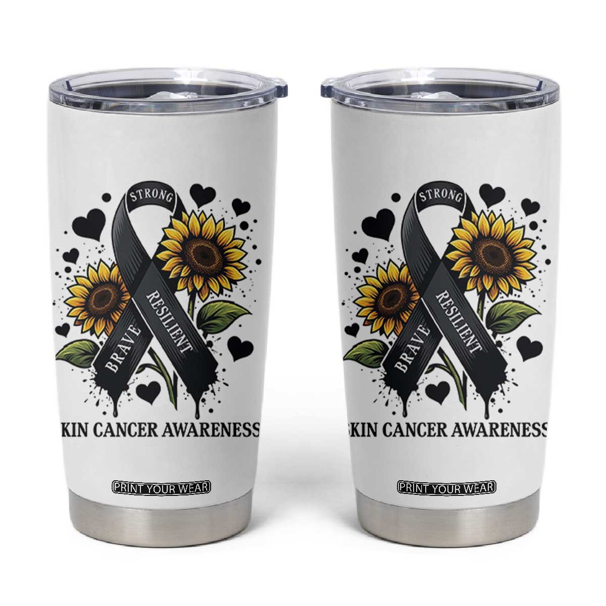 Sunflower Skin Cancer Awareness Tumbler Cup Brave Strong Resilient TS12 White Print Your Wear