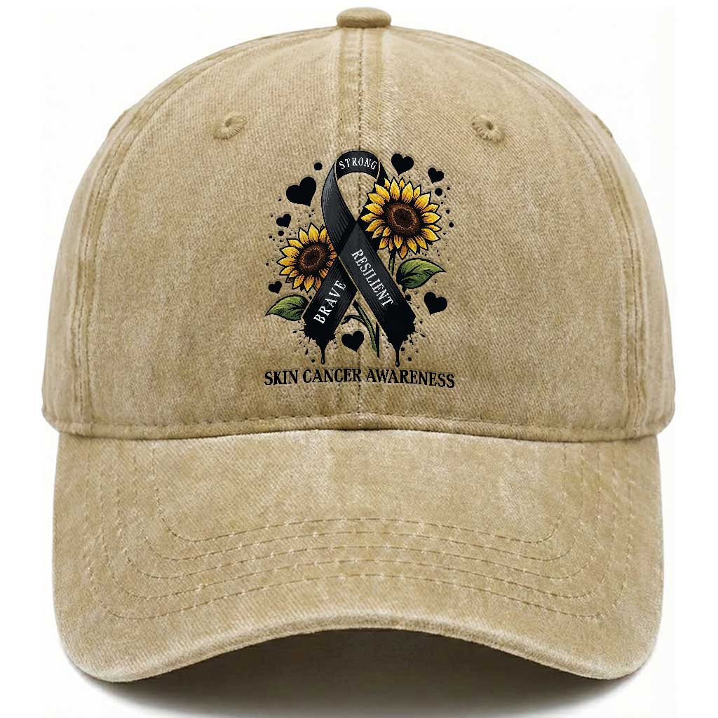 Sunflower Skin Cancer Awareness Washed Cotton Baseball Cap Brave Strong Resilient TS12 Print Your Wear